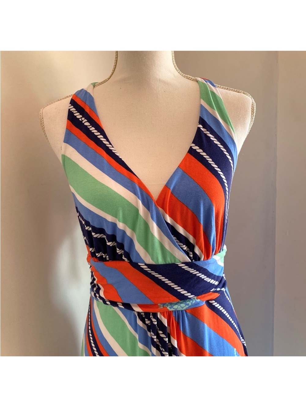 Lilly Pulitzer ~ Overboard Stripe V-Neck Maxi Halter w/Nautical Vibes Small - Picture 3 of 8